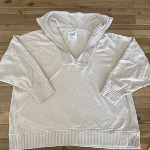 Aerie Oversized Quarter Zip Sweatshirt Pullover Beige XL